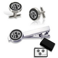 Eclipse Round Cufflinks & Tie Clip Set